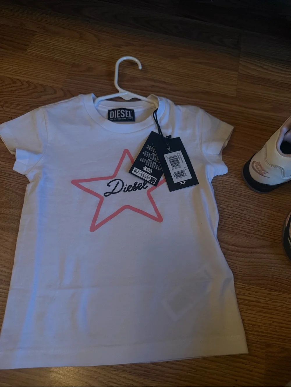 Diesel Kids White Tee with Pink Star Graphic